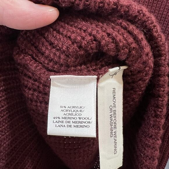 Women’s Ribbed Merino Wool Sweater Size XS P Pockets Burgundy Minimalist Luxury - Picture 5 of 8